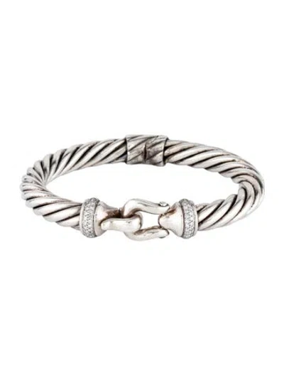 Pre-owned David Yurman Diamond Cable Buckle Bracelet, 6.75" In Multicolor