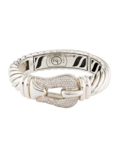 Pre-owned David Yurman Diamond Cable Buckle Hinge Bracelet, 6.25" In Multi