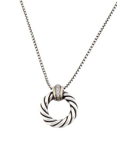 Pre-owned David Yurman Diamond Cable Circle Pendant Necklace, 17" In Multicolor