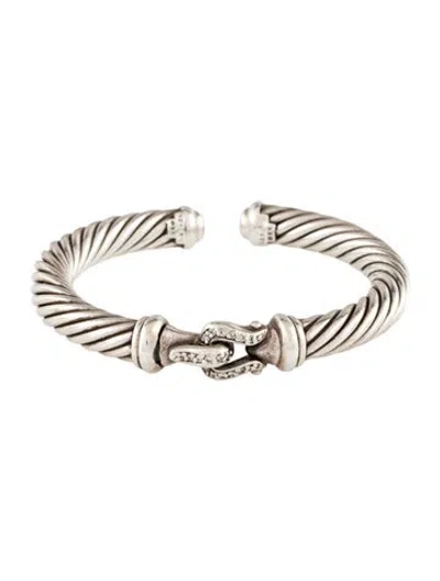 Pre-owned David Yurman Diamond Cable Classic Buckle Cuff Bracelet, 5.75" In Multicolor