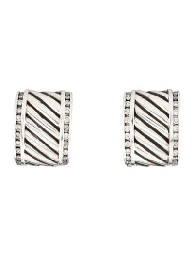 Pre-owned David Yurman Diamond Cable Classic Cigar Clip-on Earrings In Multi
