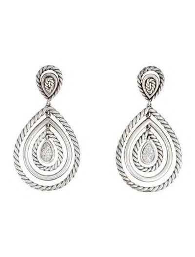 Pre-owned David Yurman Diamond Cable Classics Teardrop Earrings In Multi
