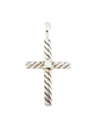 Pre-owned David Yurman Diamond Cable Cross Pendant In Multi