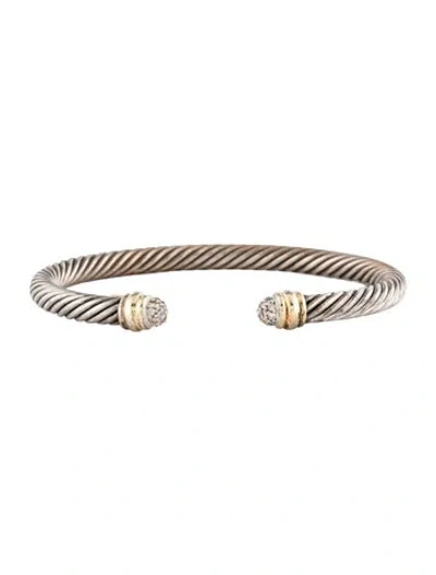 Pre-owned David Yurman Diamond Cable Cuff Bracelet, 6.5" In Multicolor
