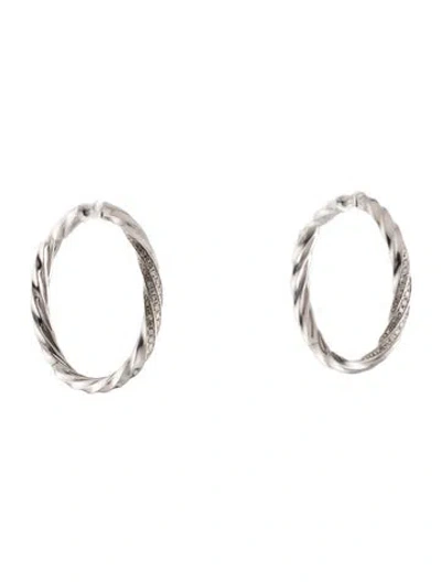 Pre-owned David Yurman Diamond Cable Edge Hoop Earrings In Multi