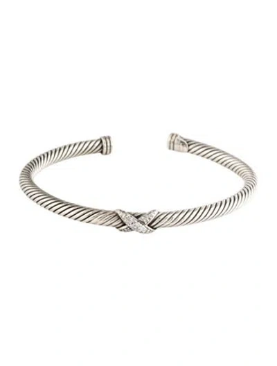 Pre-owned David Yurman Diamond Cable Flex X Station Cuff Bracelet, 6.5" In Multicolor
