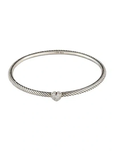 Pre-owned David Yurman Diamond Cable Heart Bangle Bracelet, 7.75" In Multi
