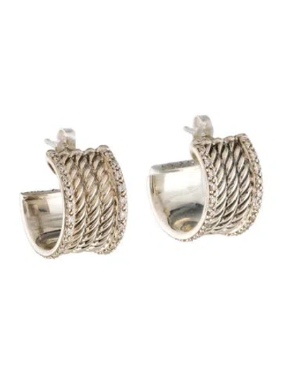 Pre-owned David Yurman Diamond Cable Hoop Earring In Multi