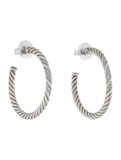 Pre-owned David Yurman Diamond Cable Hoop Earrings In Multi