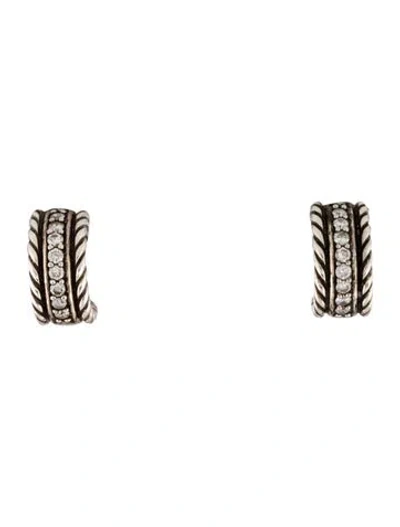 Pre-owned David Yurman Diamond Cable Huggie Hoop Earrings In Multi