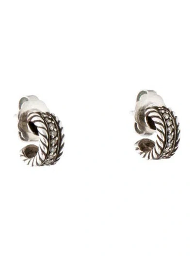 Pre-owned David Yurman Diamond Cable Huggie Hoop Earrings In Multi
