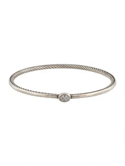 Pre-owned David Yurman Diamond Cable Inside Station Bangle Bracelet In Multi
