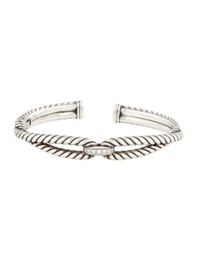 Pre-owned David Yurman Diamond Cable Loop Hinged Cuff Bracelet, 6.5" In Multi