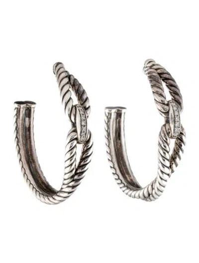 Pre-owned David Yurman Diamond Cable Loop Hoop Earrings In Multi