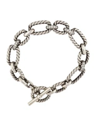 Pre-owned David Yurman Diamond Cable Madison Toggle Bracelet, 7" In Multi