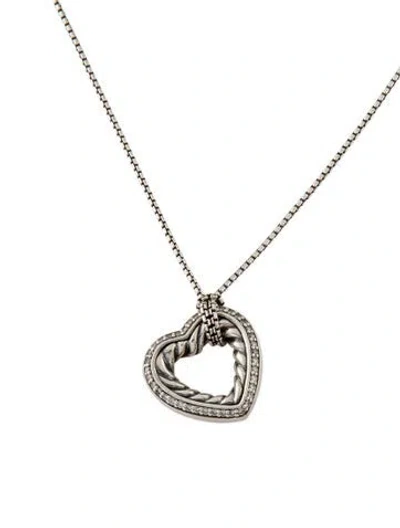 Pre-owned David Yurman Diamond Cable Open Heart Pendant Necklace, 16" In Multi