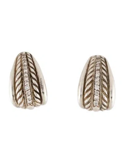 Pre-owned David Yurman Diamond Cable Tapered Earclips In Multi