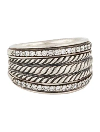 Pre-owned David Yurman Diamond Cable Wide Band In Multi