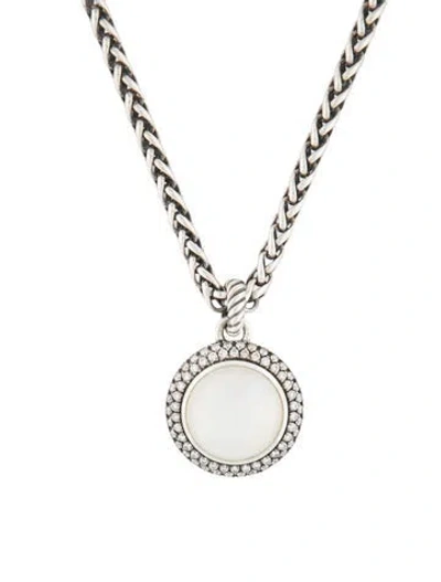 Pre-owned David Yurman Diamond, Chalcedony, & Mother Of Pearl Pendant Necklace, 18" In Multi