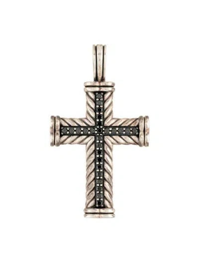 Pre-owned David Yurman Diamond Chevron Cross Pendant, 2" In Multi