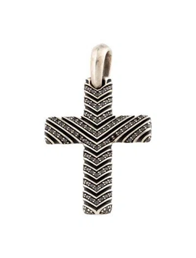 Pre-owned David Yurman Diamond Chevron Cross Pendant, 36mm In Multi