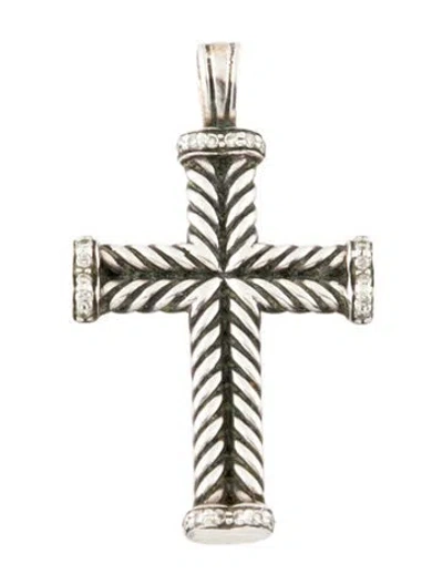 Pre-owned David Yurman Diamond Chevron Cross Pendant In Multi