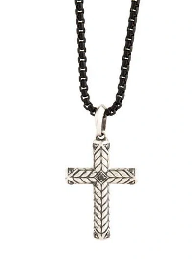 Pre-owned David Yurman Diamond Chevron Sculpted Cross Pendant Necklace, 26" In Multicolor