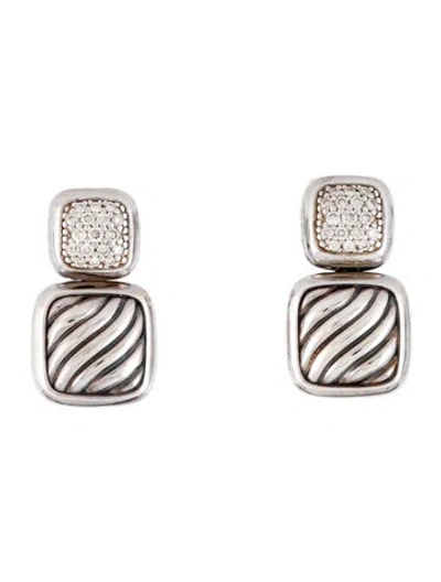 Pre-owned David Yurman Diamond Chiclet Drop Earrings In Multi
