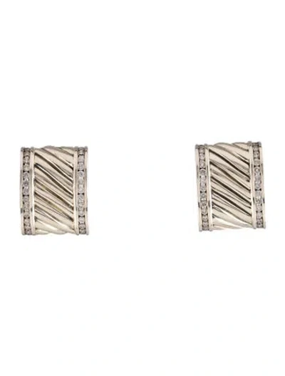 Pre-owned David Yurman Diamond Cigar Cable Earclips In Multi
