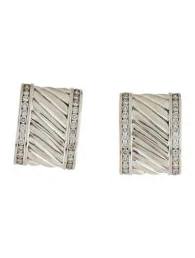 Pre-owned David Yurman Diamond Cigar Cable Earclips In Multi