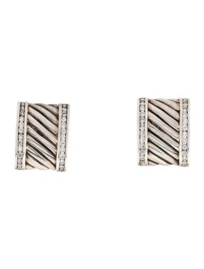 Pre-owned David Yurman Diamond Cigar Cable Earclips In Multi
