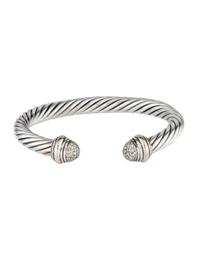 Pre-owned David Yurman Diamond Classic Cable Cuff Bracelet, 6.25" In Multicolor