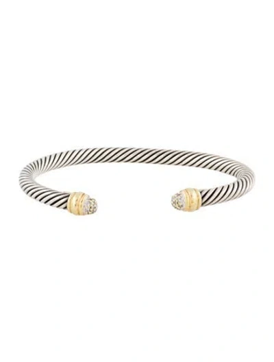 Pre-owned David Yurman Diamond Classic Cable Cuff Bracelet, 6.75" In Multi