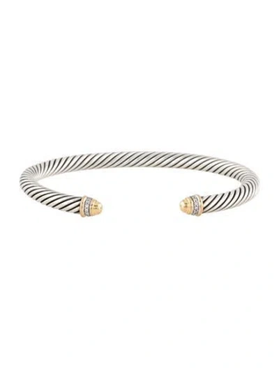 Pre-owned David Yurman Diamond Classic Cable Cuff Bracelet, 7" In Multicolor
