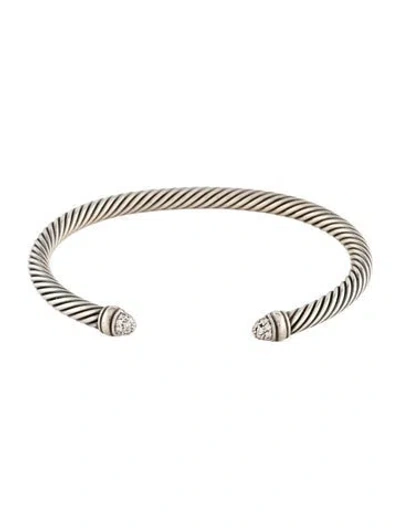 Pre-owned David Yurman Diamond Classic Cable Cuff Bracelet, 7.5" In Multi