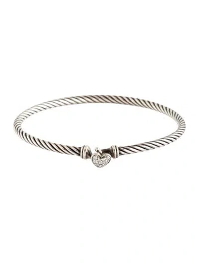 Pre-owned David Yurman Diamond Classic Cable Heart Bangle, 6.25" In Multicolor