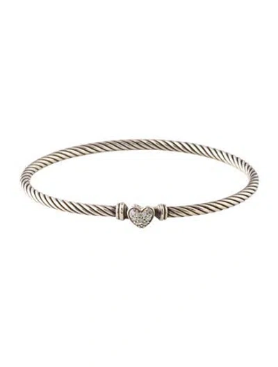 Pre-owned David Yurman Diamond Classic Cable Heart Bracelet, 6.25" In Multi