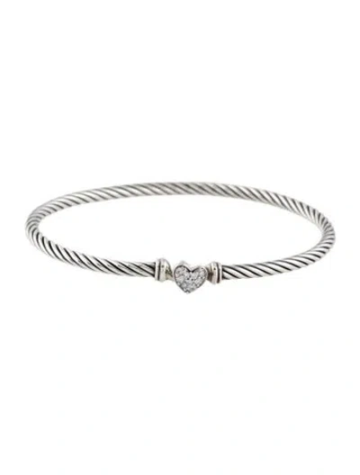 Pre-owned David Yurman Diamond Classic Cable Heart Station Bracelet, 6.25", 6.25" In Multicolor