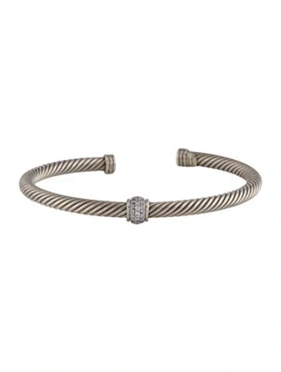 Pre-owned David Yurman Diamond Classic Cable Station Bracelet, 6.25" In Multi