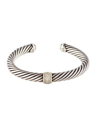 Pre-owned David Yurman Diamond Classic Cable Station Bracelet, 6.5" In Multi