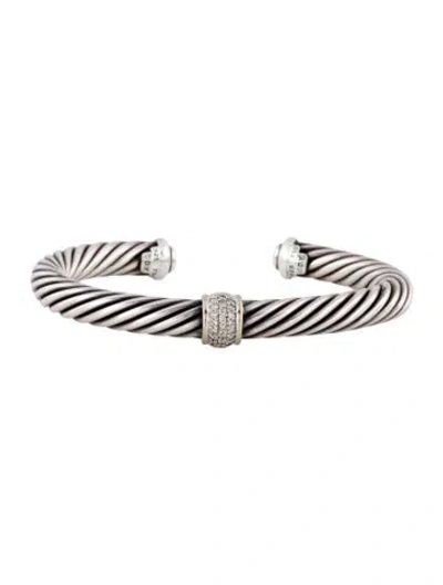Pre-owned David Yurman Diamond Classic Cable Station Bracelet, 6.5" In Multi