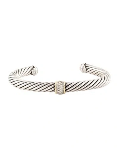 Pre-owned David Yurman Diamond Classic Cable Station Bracelet, 7" In Multi