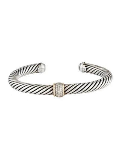 Pre-owned David Yurman Diamond Classic Cable Station Bracelet, 7" In Multi