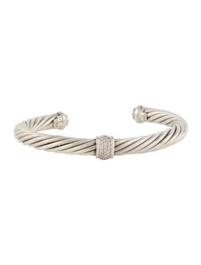 Pre-owned David Yurman Diamond Classic Cable Station Bracelet, 7" In Multi