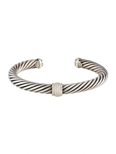Pre-owned David Yurman Diamond Classic Cable Station Cuff, 6.75" In Multicolor
