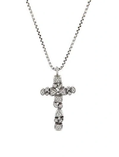 Pre-owned David Yurman Diamond Confetti Cross Pendant Necklace, 18" In Multi