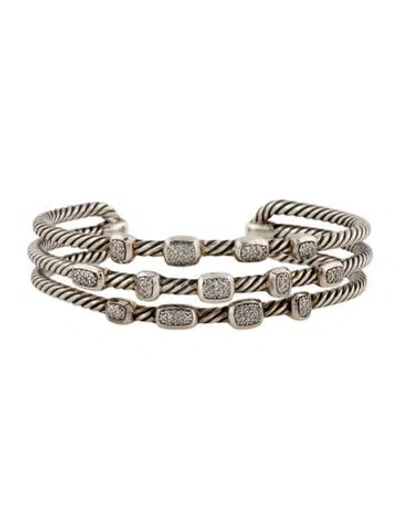 Pre-owned David Yurman Diamond Confetti Ice Three Row Cable Cuff Bracelet, 6.5" In Multi