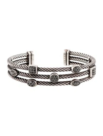 Pre-owned David Yurman Diamond Confetti Three Row Cuff Bracelet, 6.5" In Multicolor