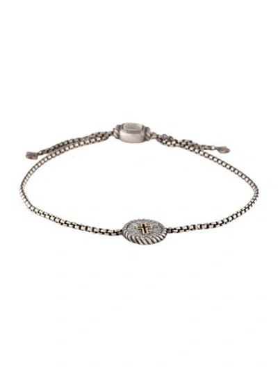 Pre-owned David Yurman Diamond Cross Cable Charm Bracelet, 9" In Multi
