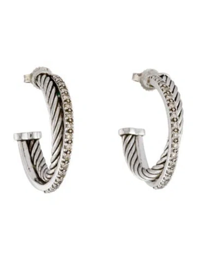 Pre-owned David Yurman Diamond Crossover Hoop Earrings In Multi